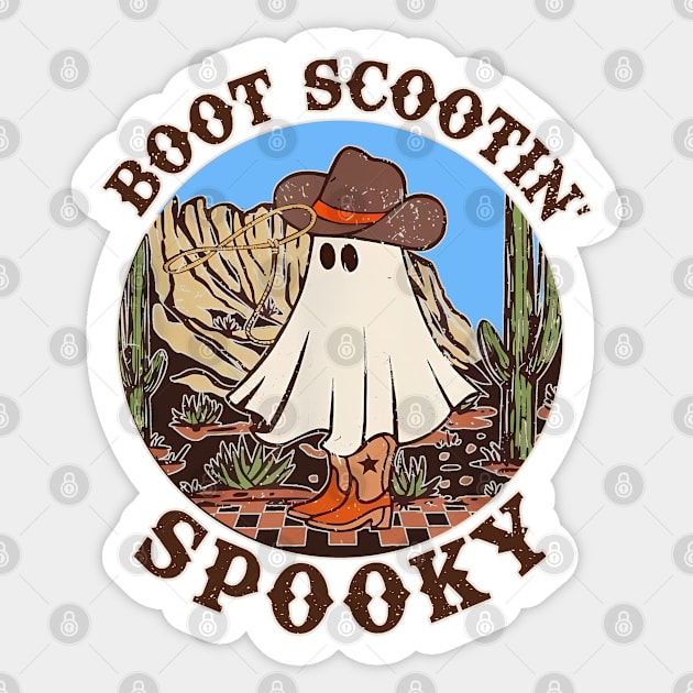 Copy of Vintage boot scoot spooky cowboy ghost groovy retro halloween Sticker by masterpiecesai